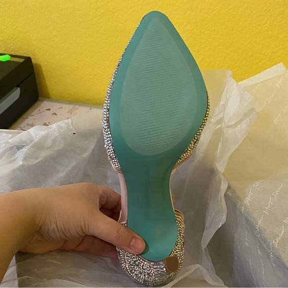 Betsey Johnson Iris Champagne Rhinestone Ankle Strap Stiletto Heels Pumps New - Picture 9 of 14